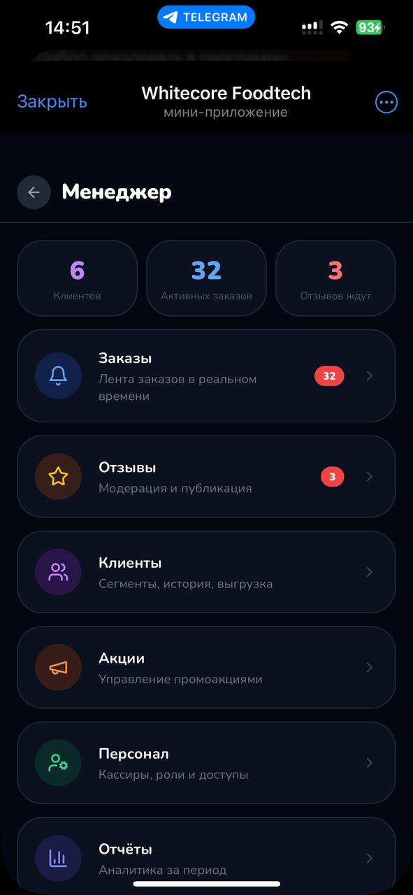 Панель менеджера